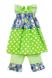 Swing Top Ruffled Pants Set in Green and Blue