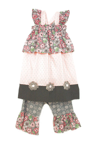 Swing Top Ruffled Pants Set in Pink and Grey