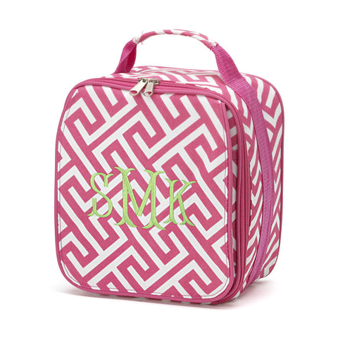 Pink Greek Key Lunch Bag